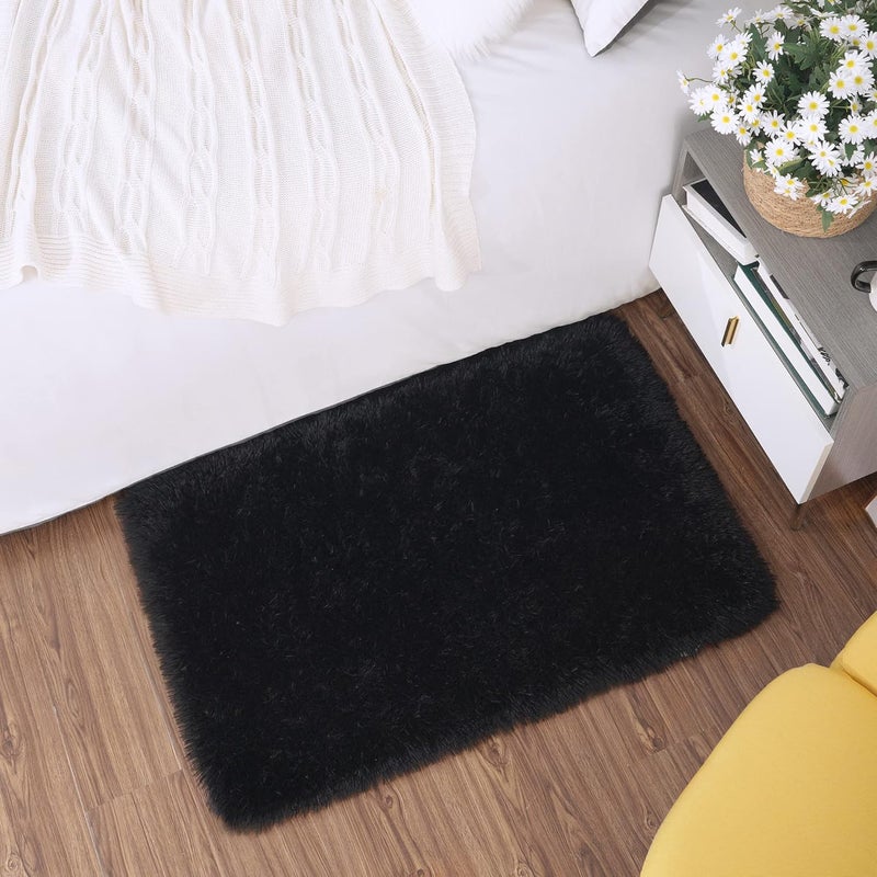 Tepook Super Soft Fluffy Rug for Bedroom, Modern Shaggy Fuzzy Kids Rugs for Living Room, Plush Indoor Nursery Home Decor Dorm Carpet with Non-Slip Bottom, Black, 2 X 3 Feet - Image 5